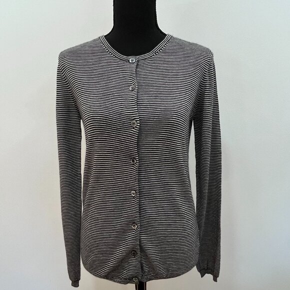 NWT Happy Sheep Black and White Stripped 100% Cashmere Cardigan, M - Picture 1 of 6
